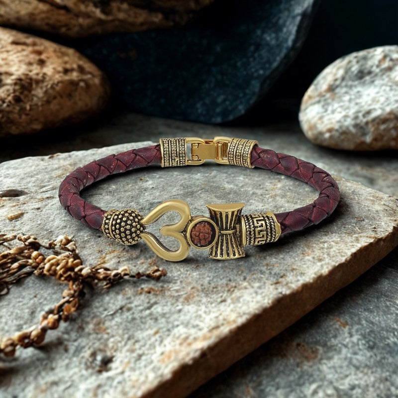 Leather Trishul Dambroo kada For Men’s and Women