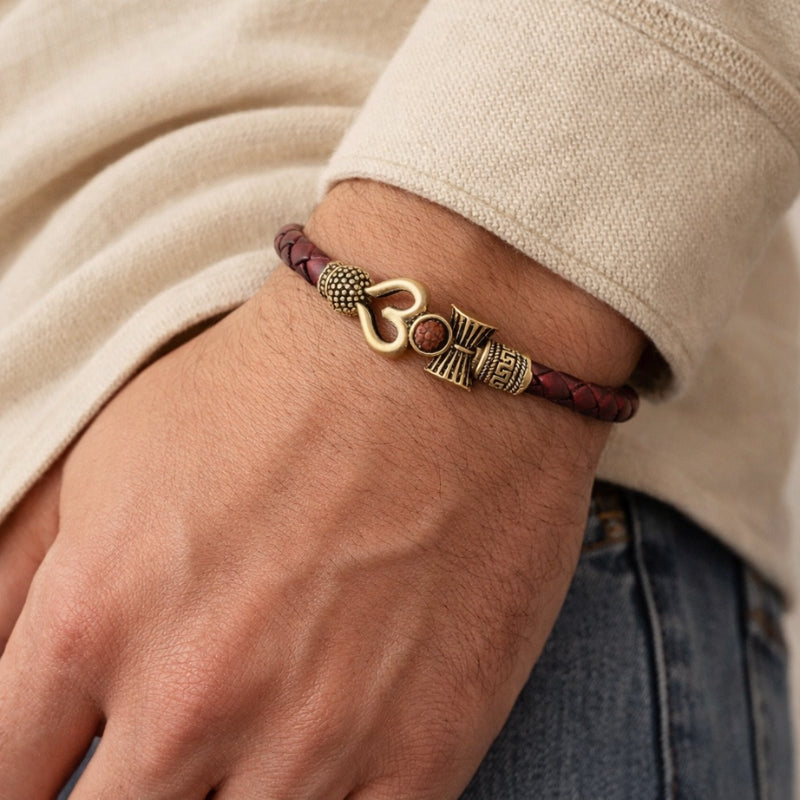 Leather Trishul Dambroo kada For Men’s and Women