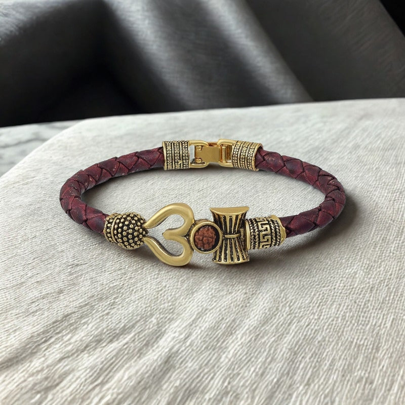 Leather Trishul Dambroo kada For Men’s and Women